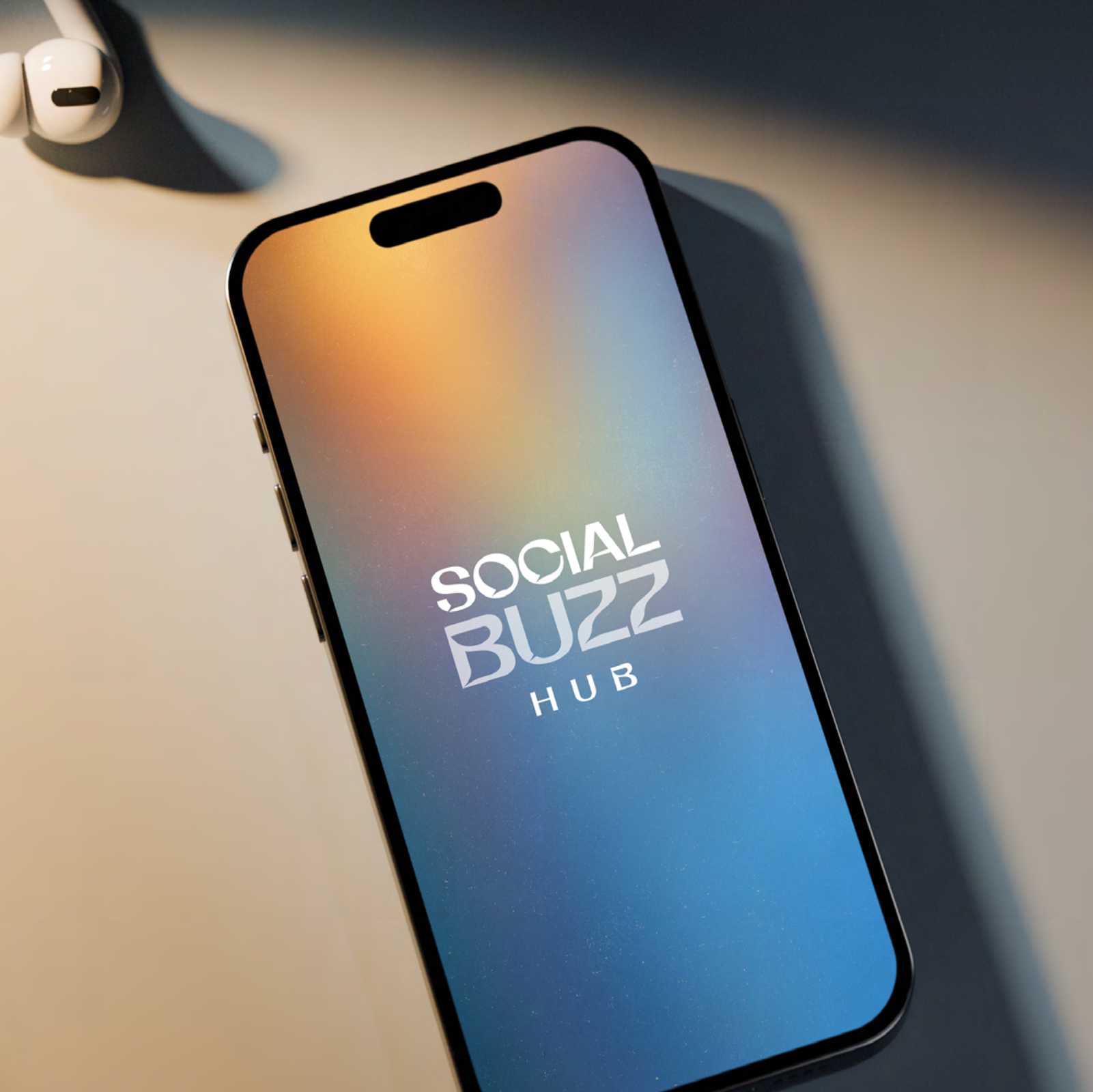 Social Buzz Hub identity applied to mobile designs