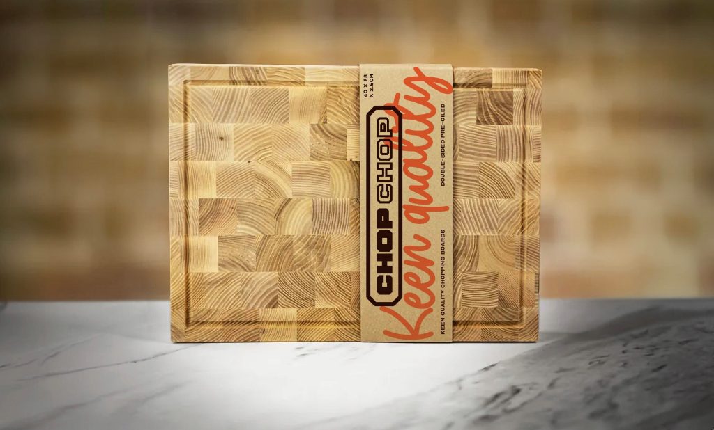 Chop Chop chopping board with branded packaging
